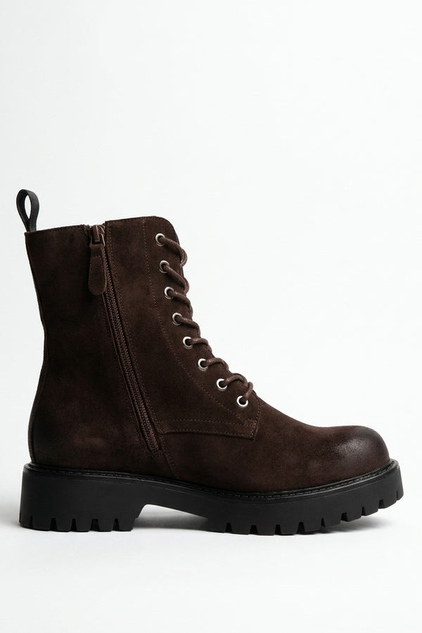 Thora Faux Suede Chunky Sole Boots - Brown