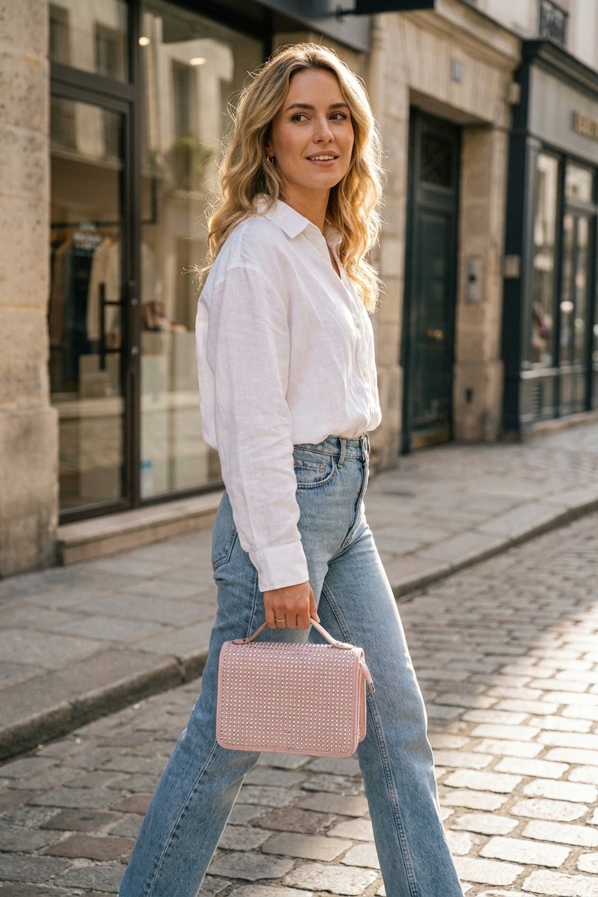 Pearl Diamante Flap Crossbody Bag - Pink