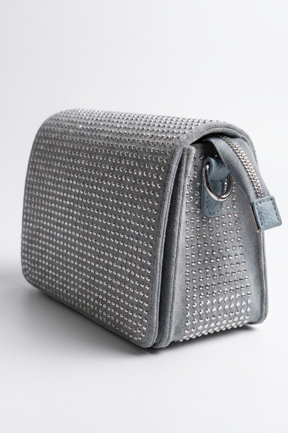 Pearl Diamante Flap Crossbody Bag - Sky Blue