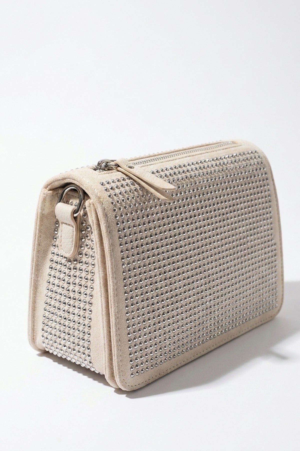 Pearl Diamante Flap Crossbody Bag - White