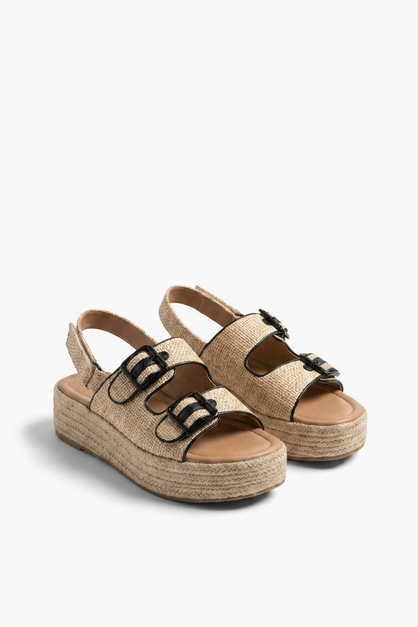 Vera Diamond Pattern Platform Sandals - Black
