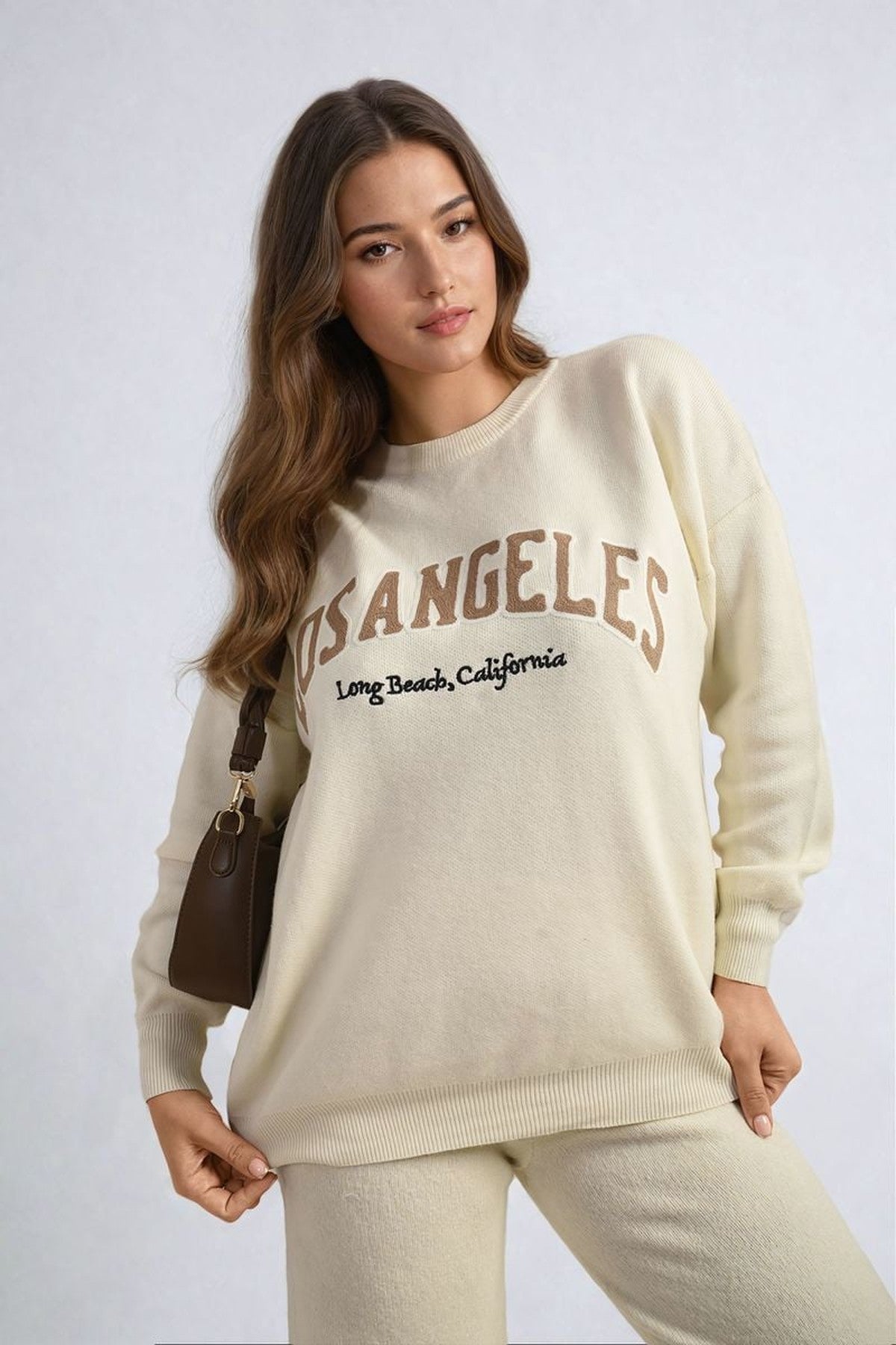 Dorothy Los Angeles Graphic Long Sleeve Knitted Jumper - Beige