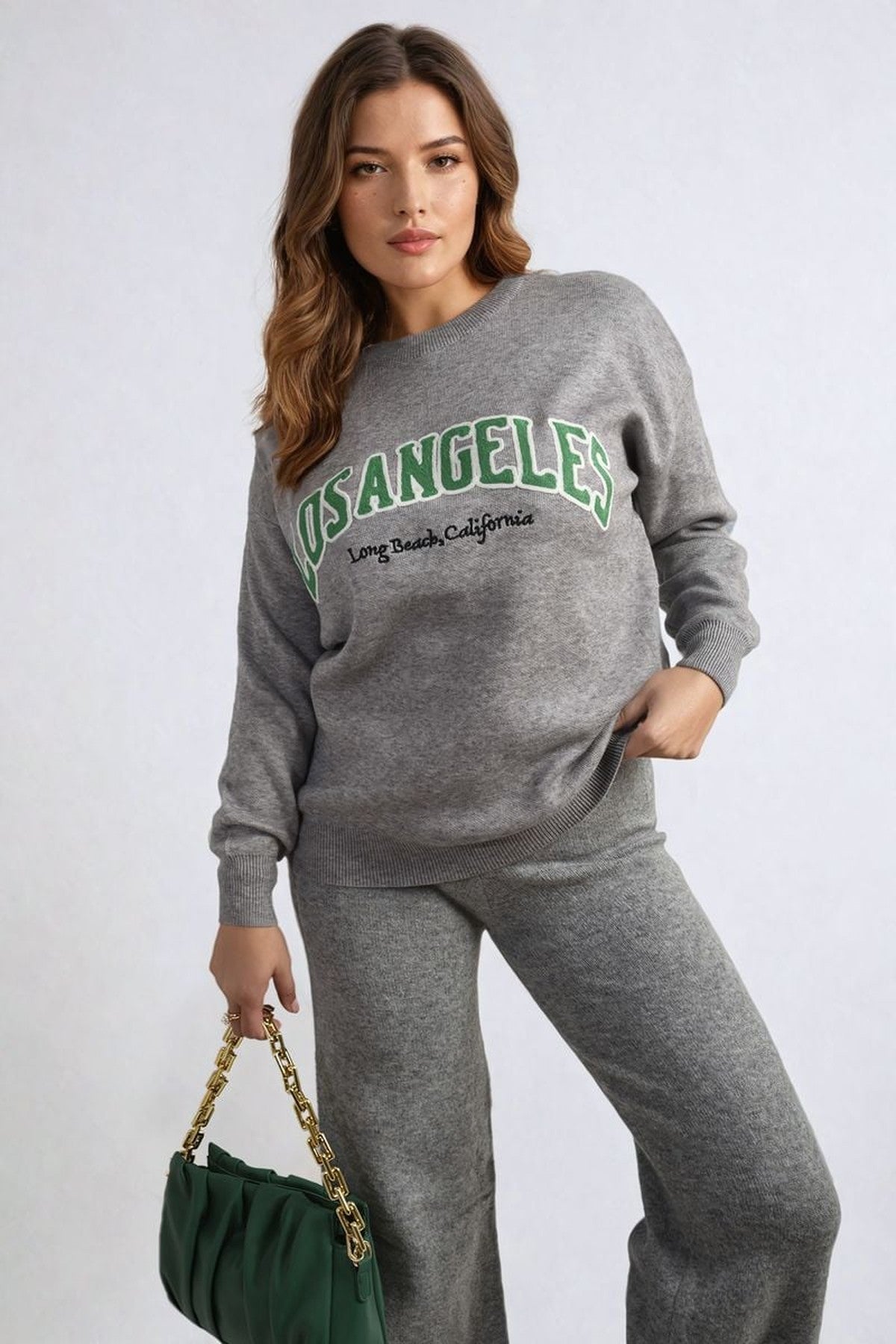 Dorothy Los Angeles Graphic Long Sleeve Knitted Jumper - Grey