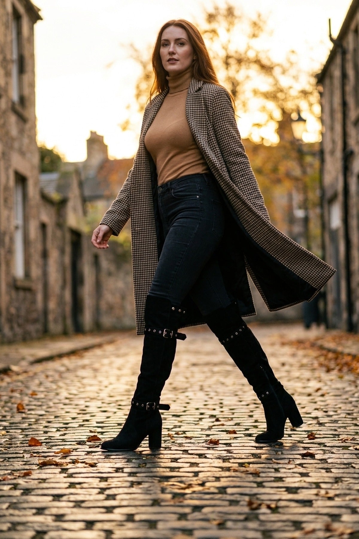Tamsin Faux Suede Over The Knee Buckle Strap Boots - Black