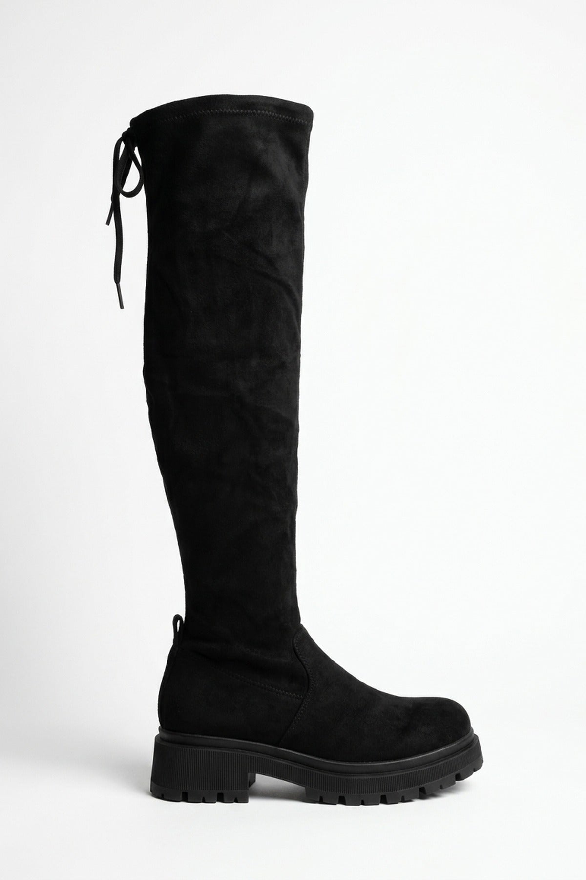 Zinnia Faux Suede Over The Knee Chunky Boots - Black
