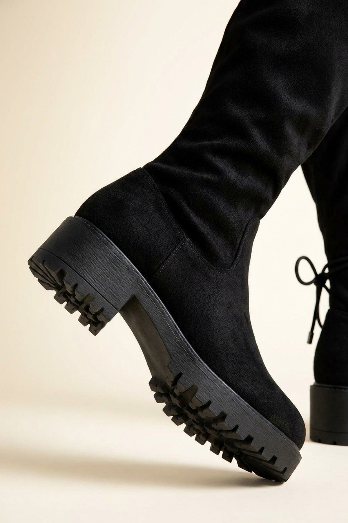 Zinnia Faux Suede Over The Knee Chunky Boots - Black