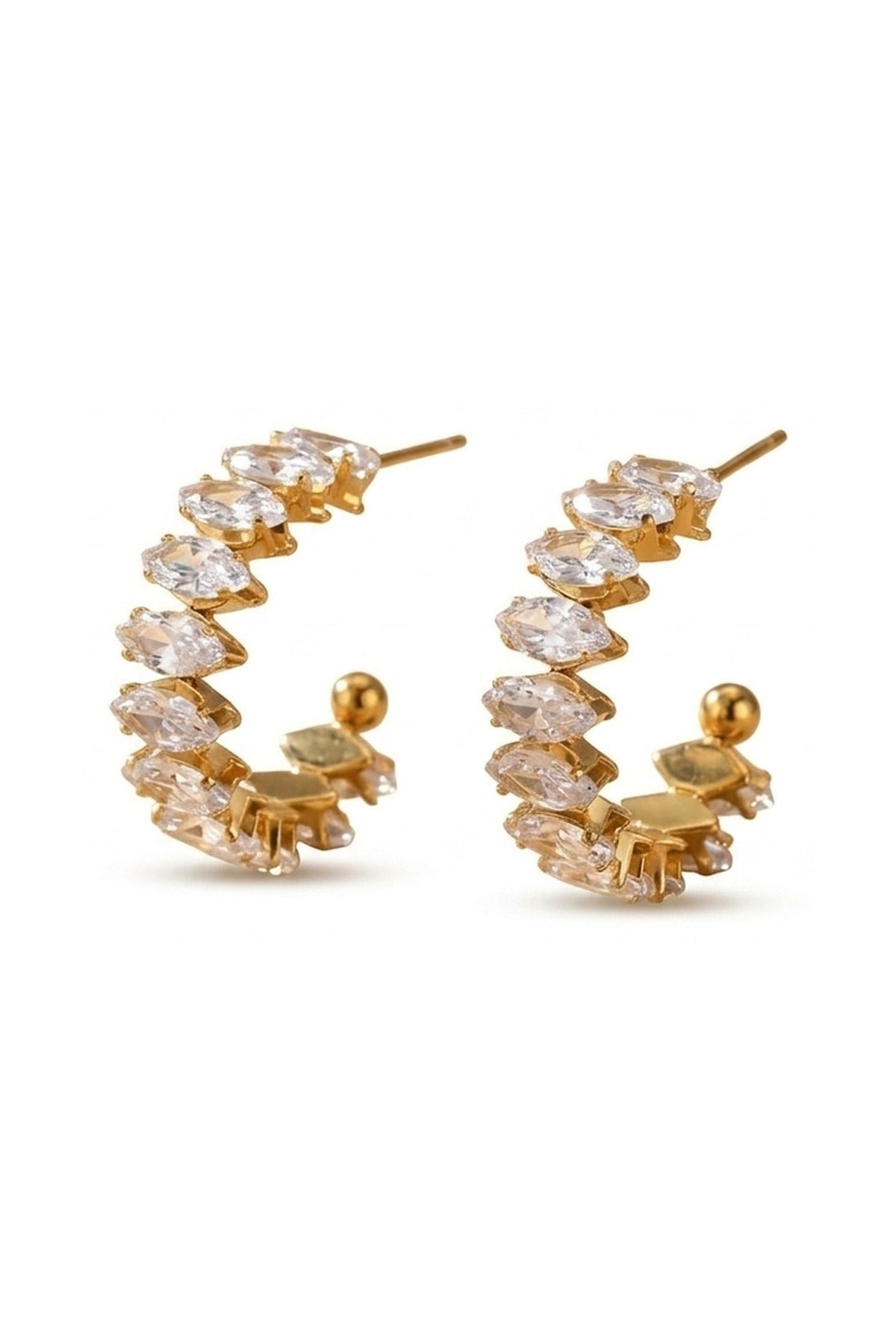 Twyla Marquise Crystal C Hoop Earrings - Silver_wb