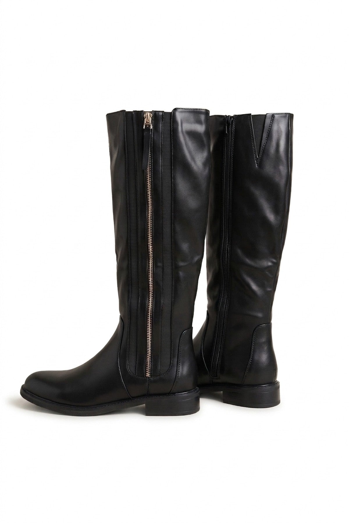 Ebba Gold Zip Knee High Riding Boots - Black_wb