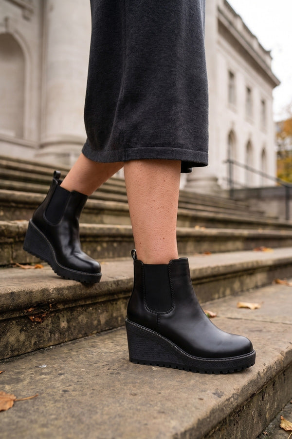 Edie Wedge Sole Chelsea Ankle Boots - Black