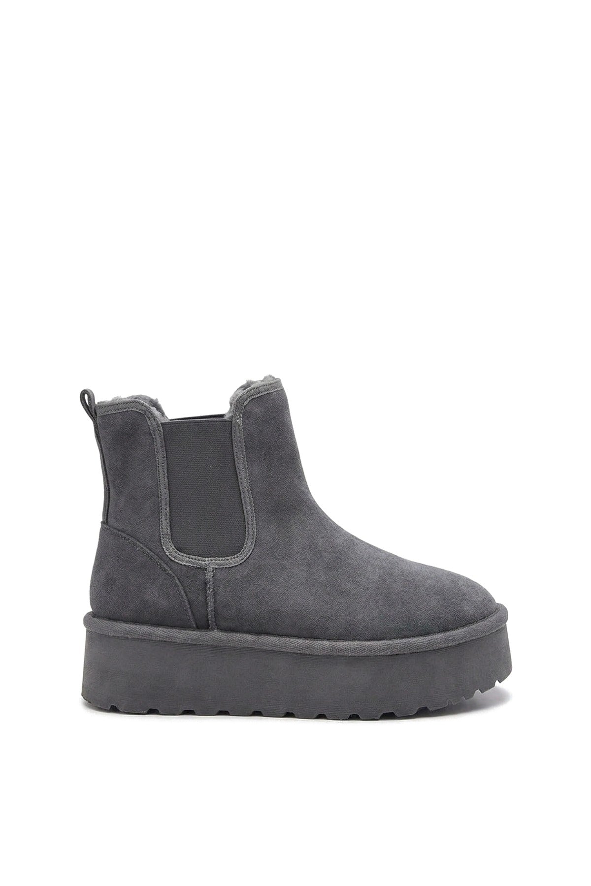Edith Fluffy Platform Sole Chelsea Faux Fur Lined Ankle Boots - Grey