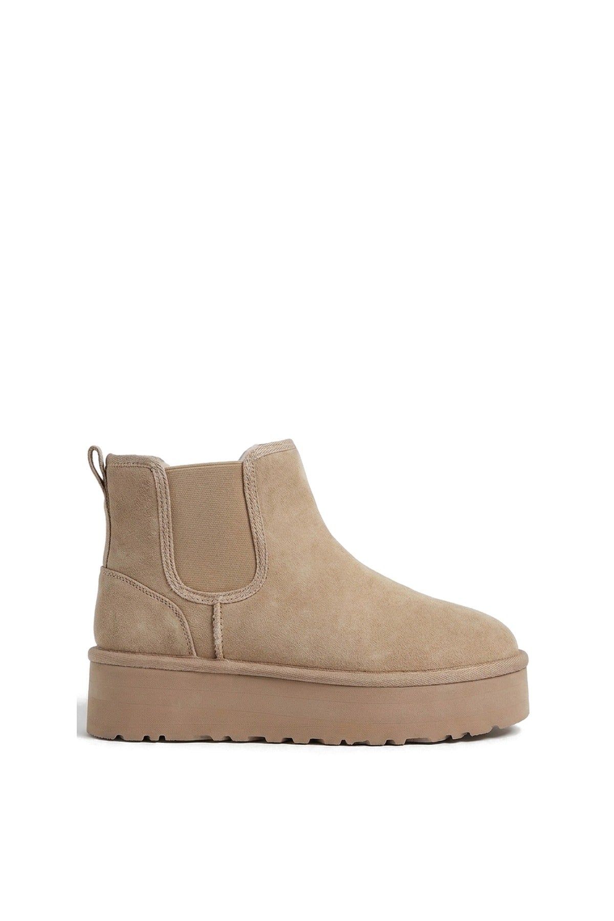Edith Fluffy Platform Sole Chelsea Faux Fur Lined Ankle Boots - Mocha