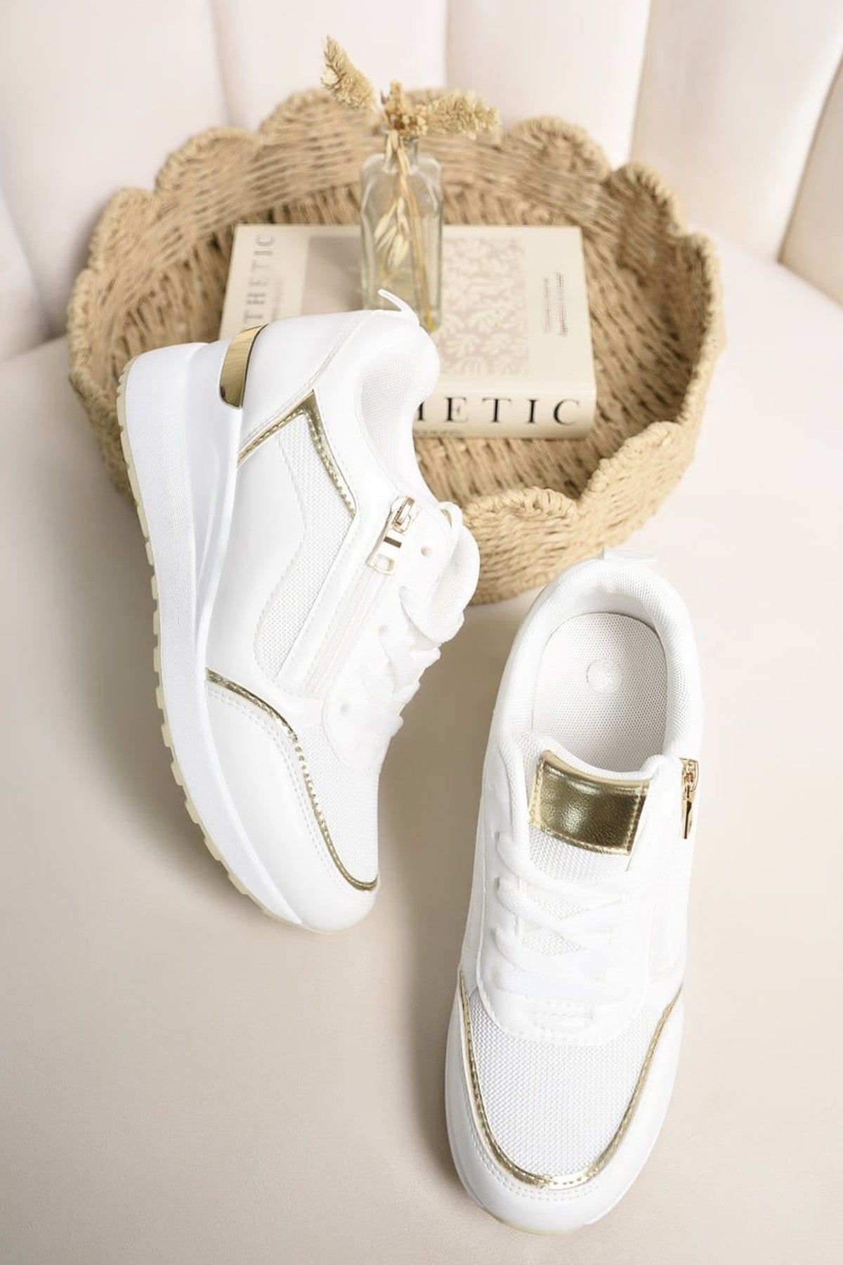 Elira Zip Side Mesh Panel Wedge Trainers - White