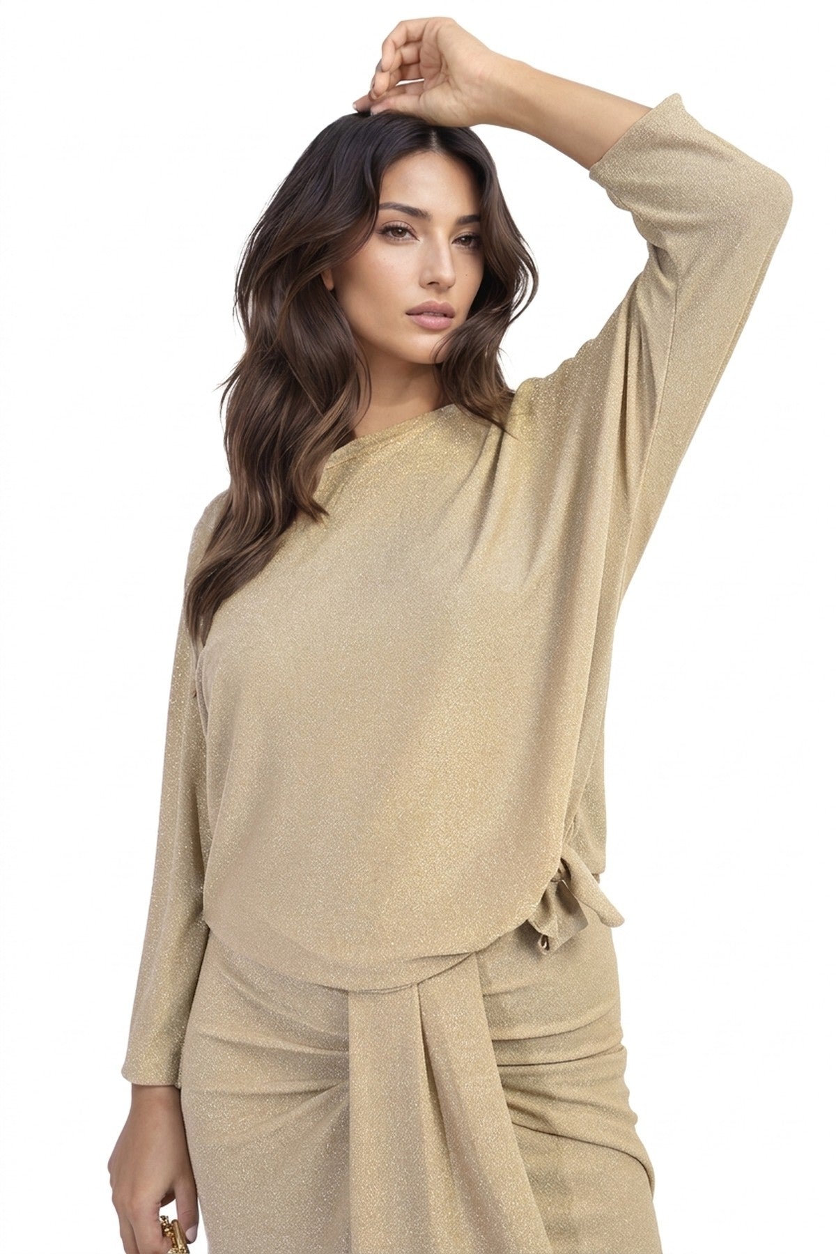 Ella Side Tie Long Sleeve Casual Top - Gold