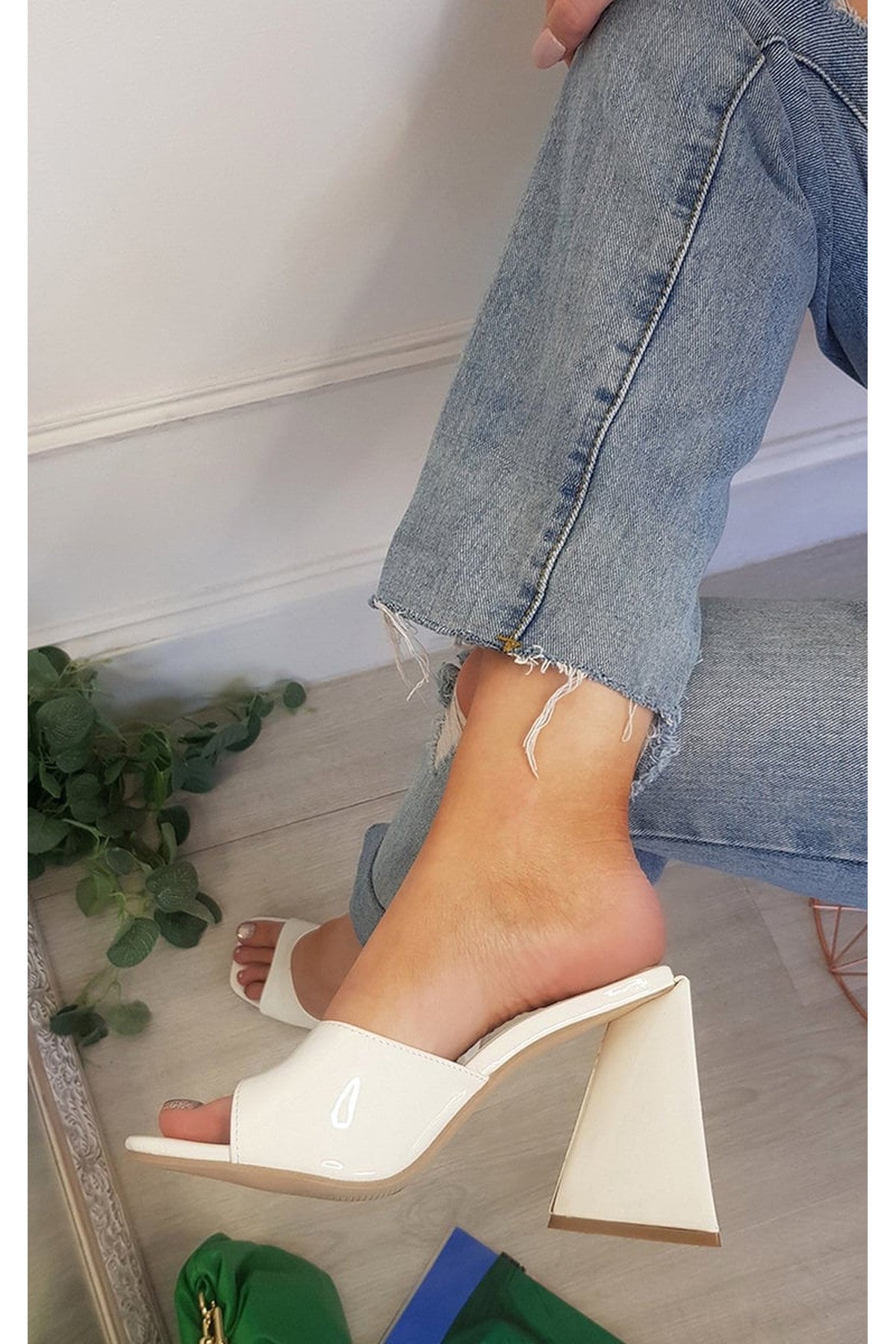 Ellen Slip On Block Heels - White