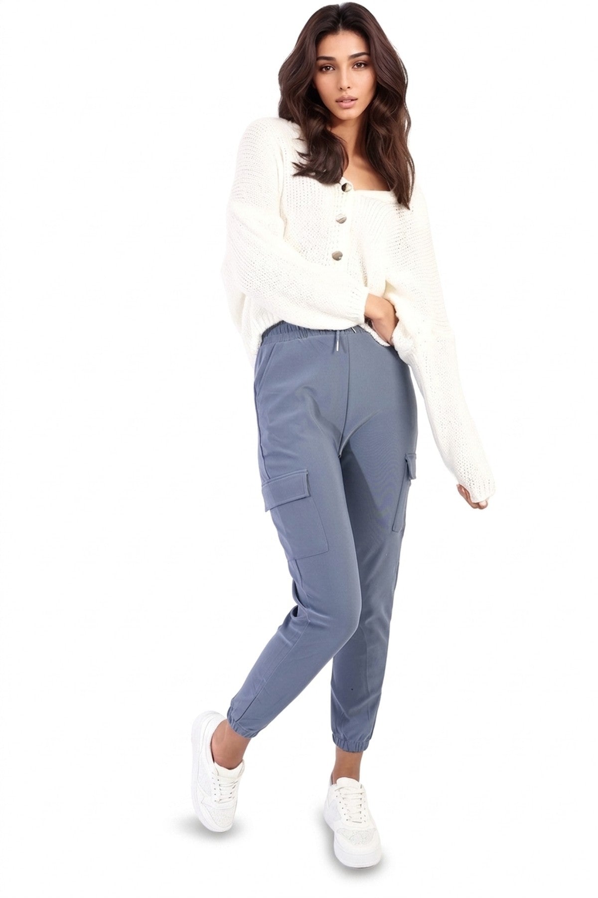 Eloisa Cargo Pocket Trouser With Drawstring - SKY BLUE_wb
