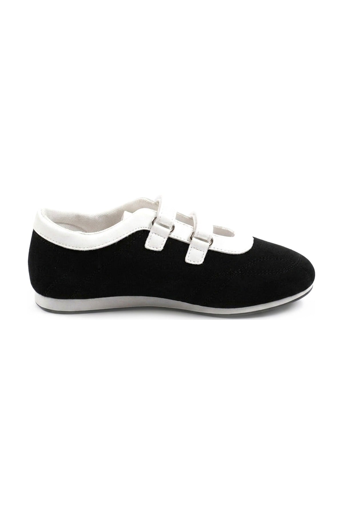 Elowen Contrast Two Strap Flat Pumps - Black_wb