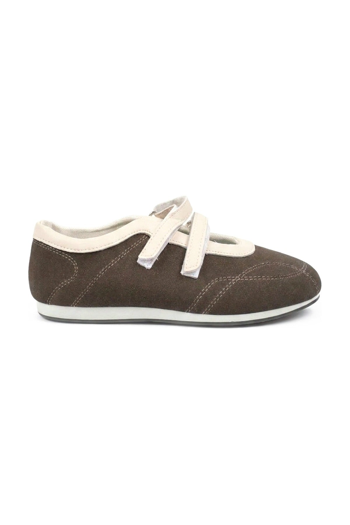 Elowen Contrast Two Strap Flat Pumps - Brown_wb