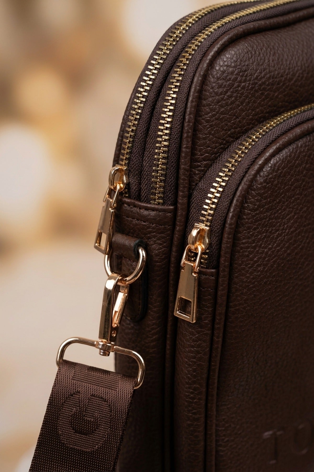 Ginevra Embossed Faux Leather Crossbody Bag - Coffee