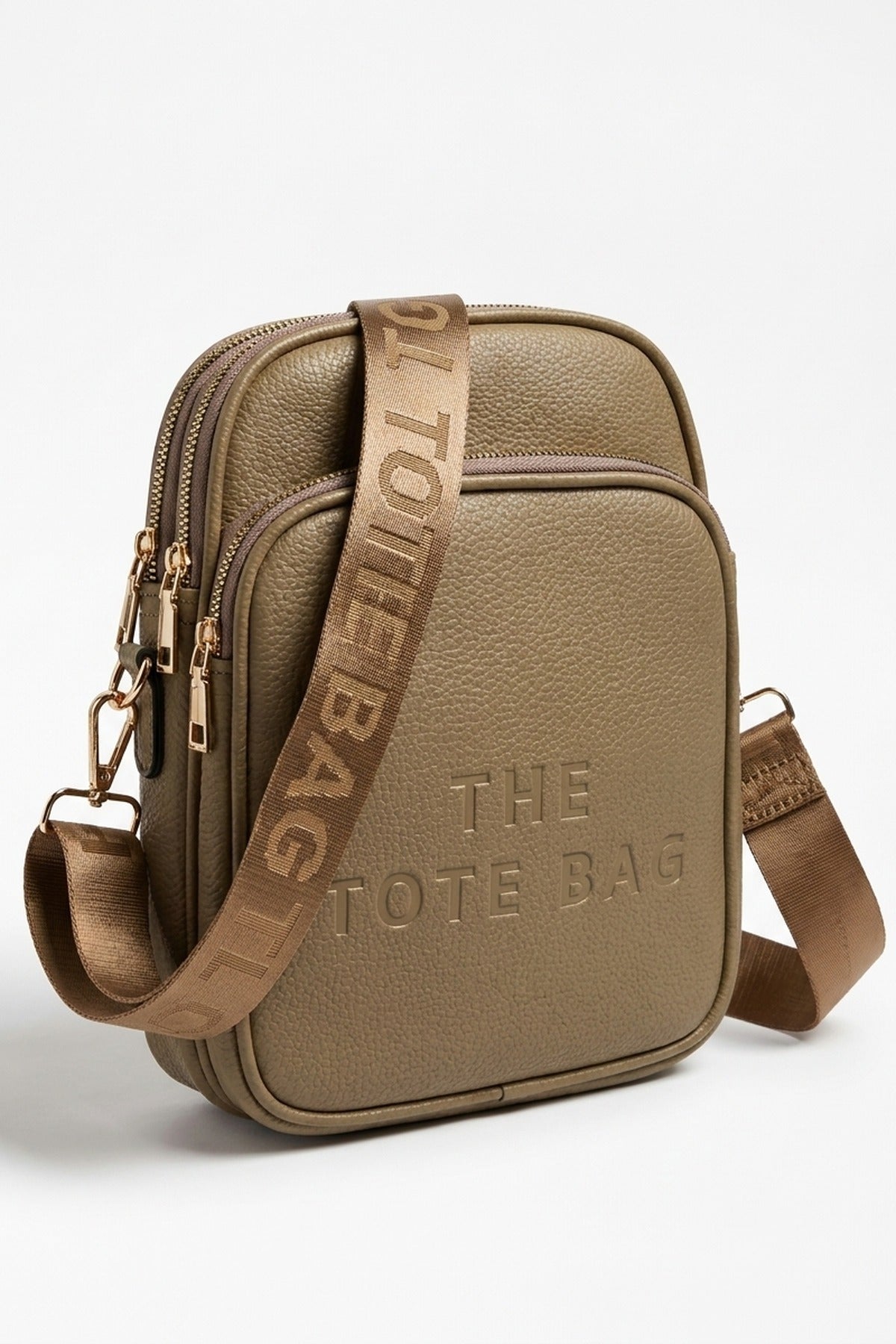 Ginevra Embossed Faux Leather Crossbody Bag - Khaki