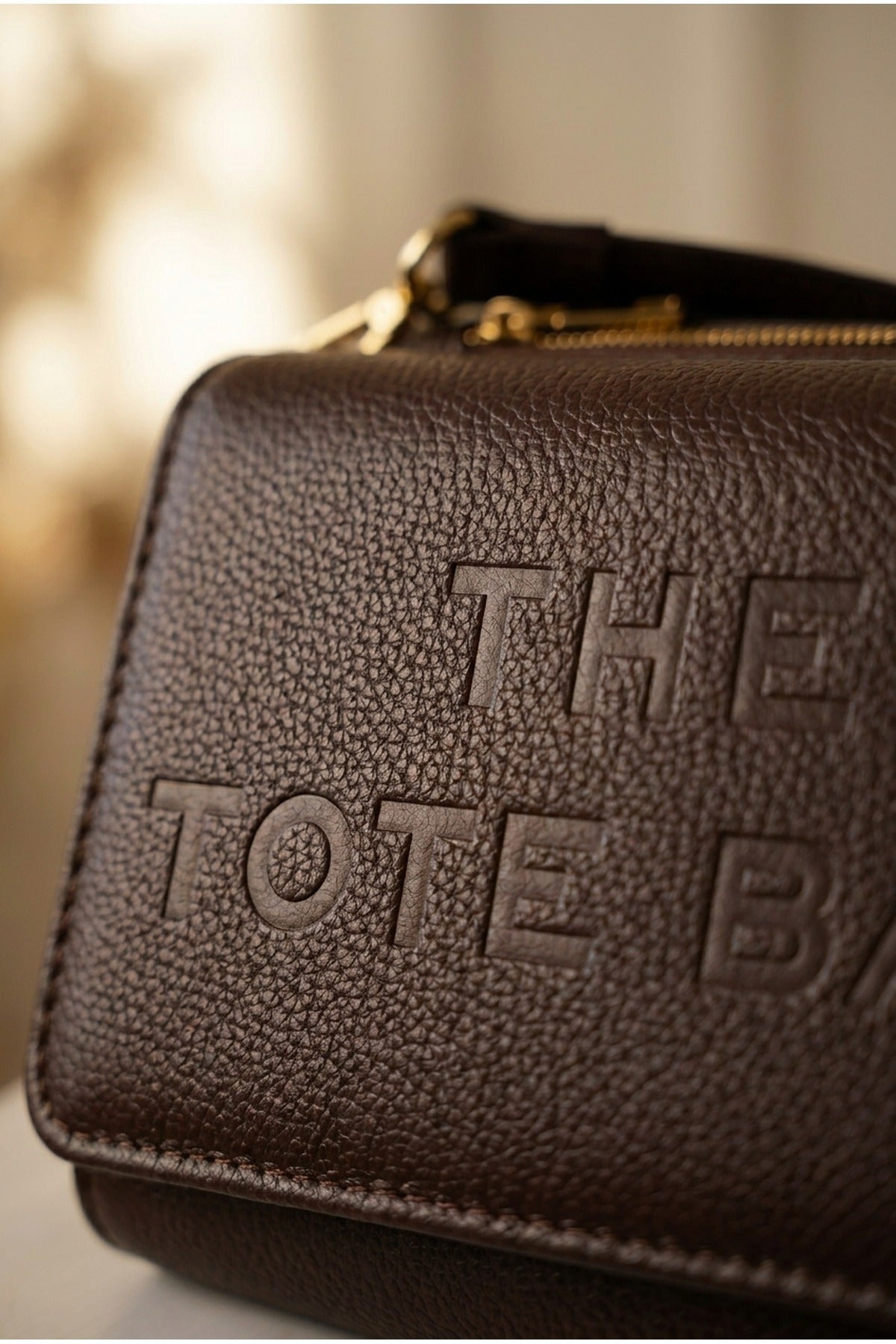 Constance Pebbled Faux Leather Text Bag - Brown