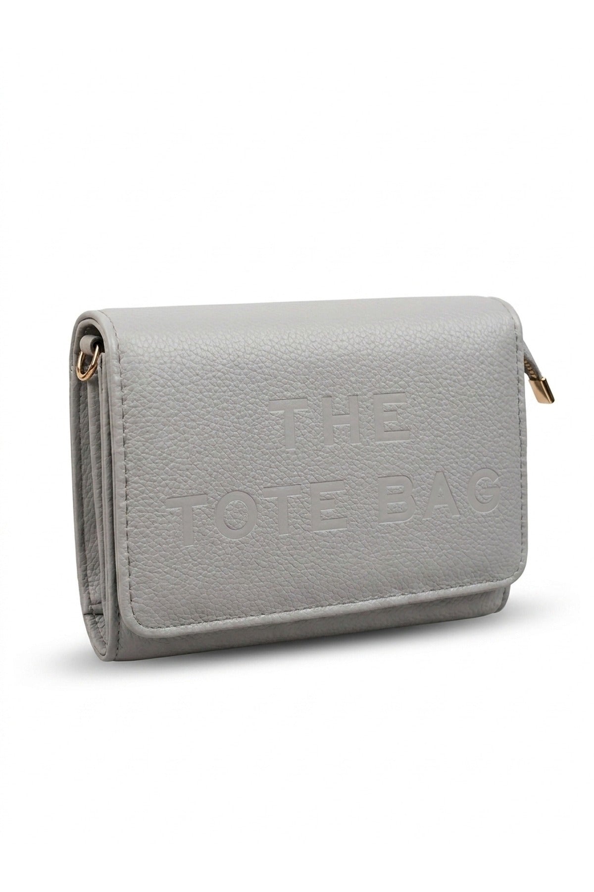 Constance Pebbled Faux Leather Text Bag - Grey