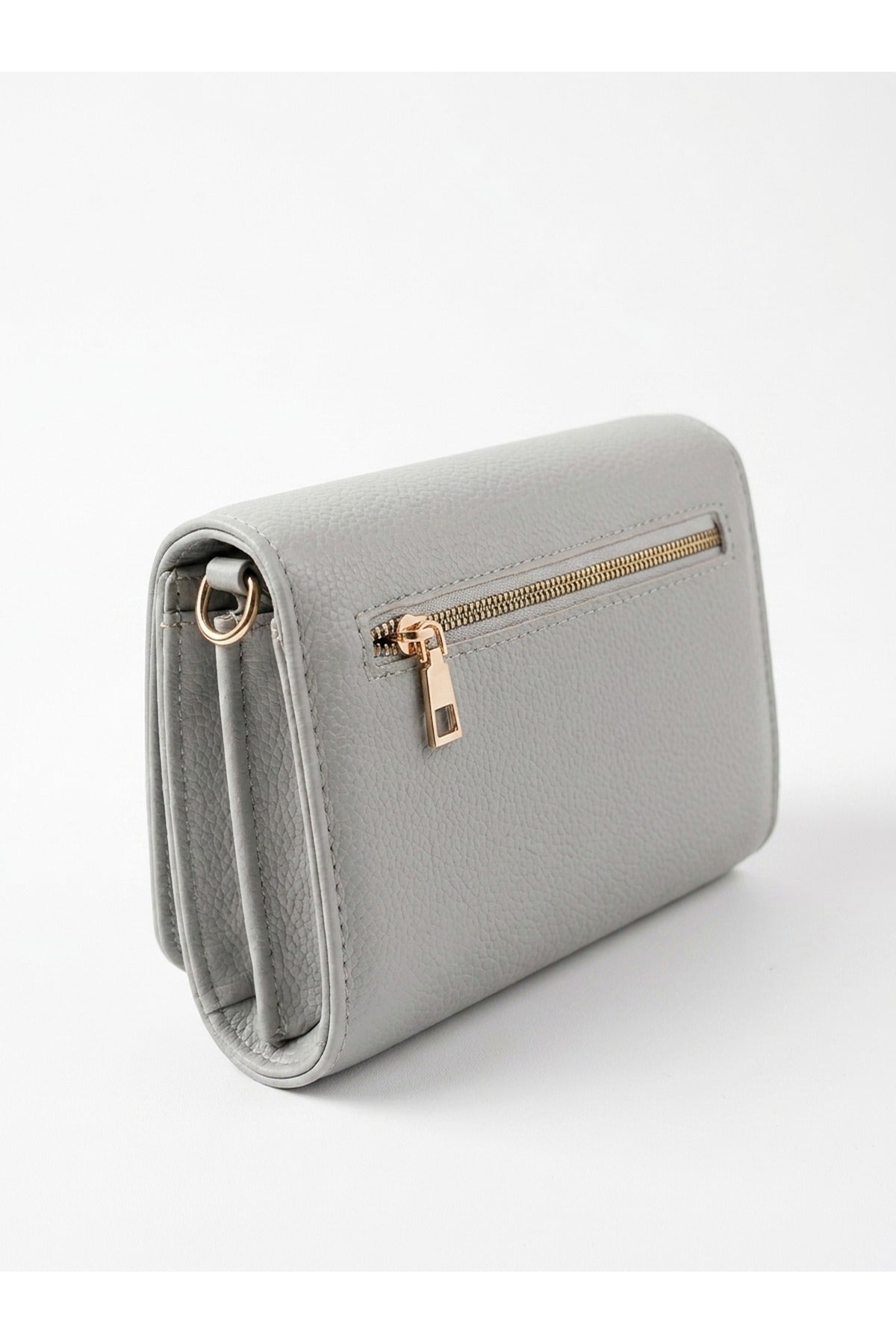 Constance Pebbled Faux Leather Text Bag - Grey