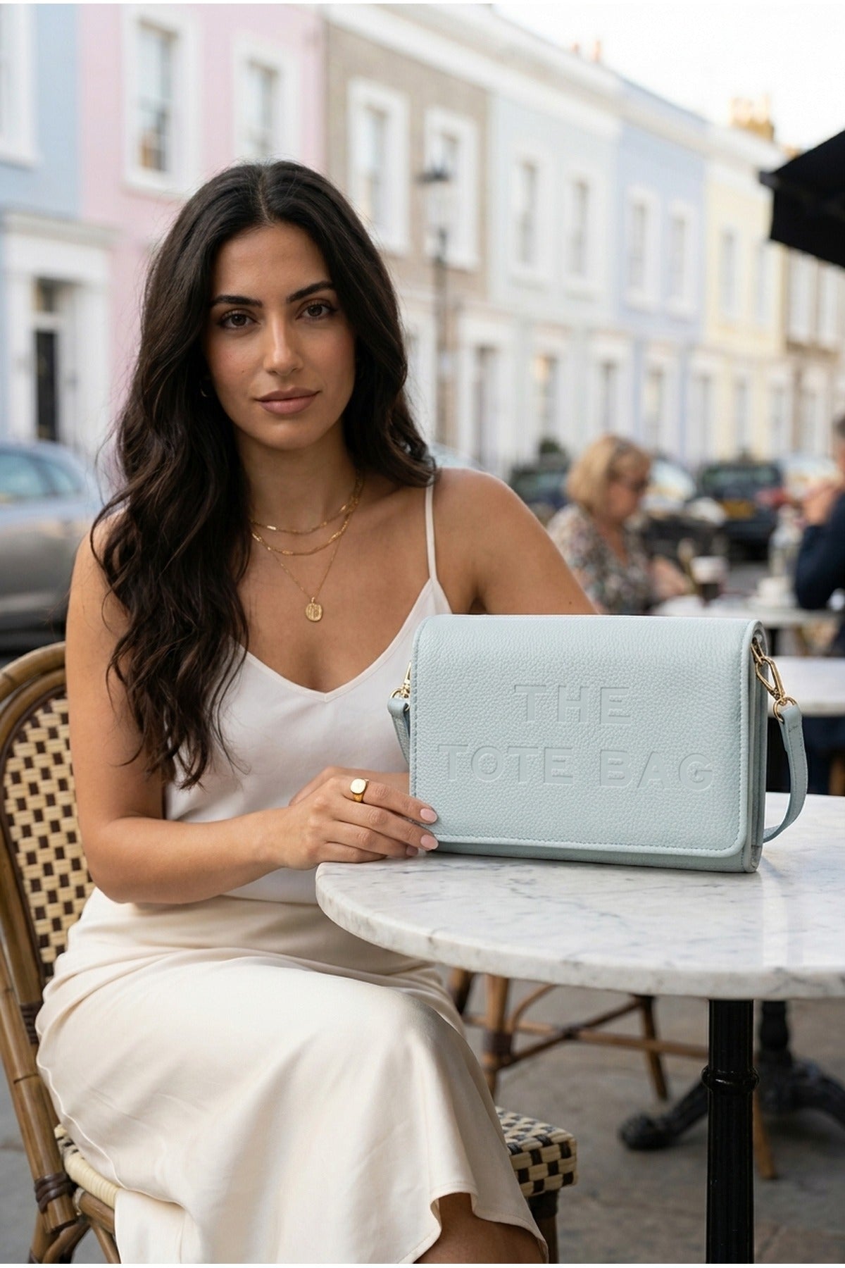 Constance Pebbled Faux Leather Text Bag - Blue