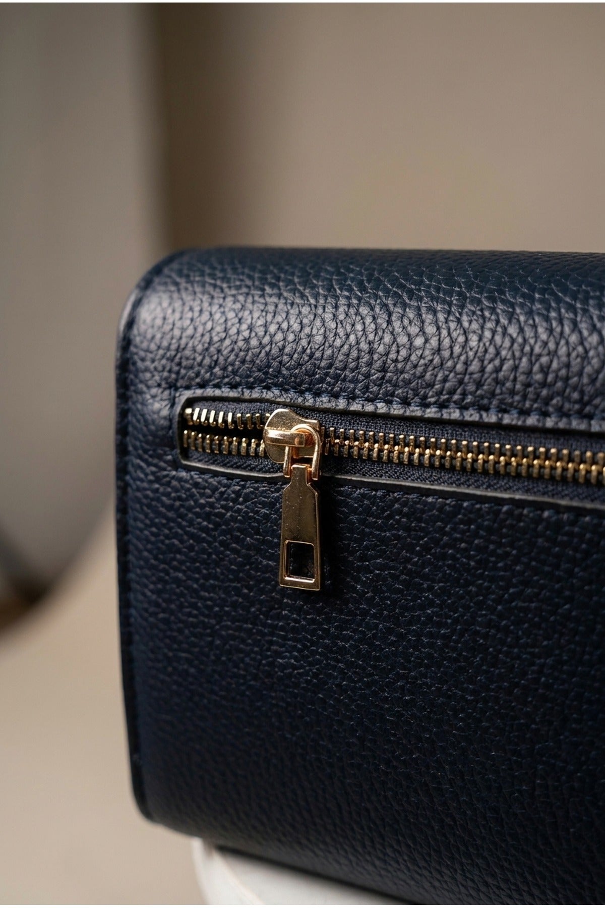 Constance Pebbled Faux Leather Text Bag - Navy