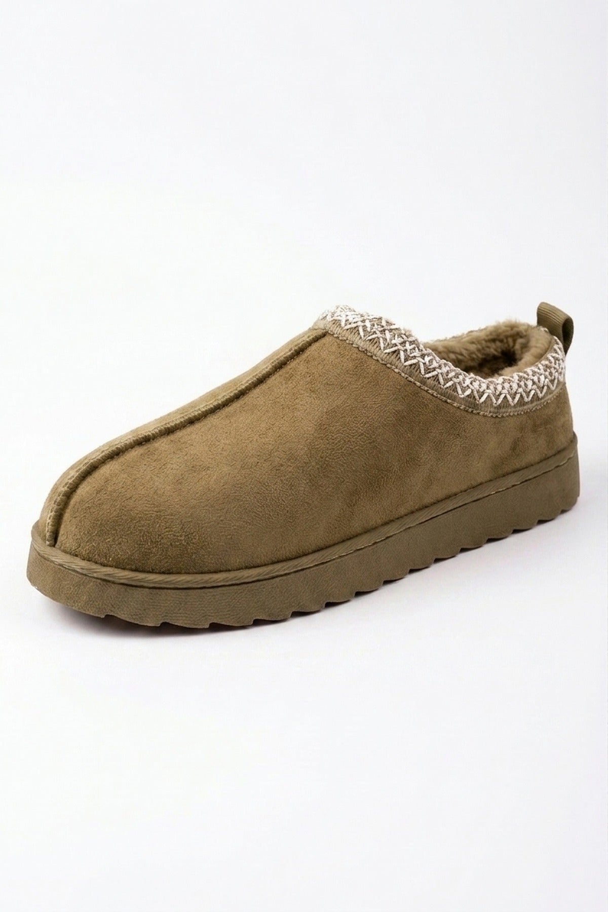 Odette Faux Suede Lined Slipper Mules - Khaki