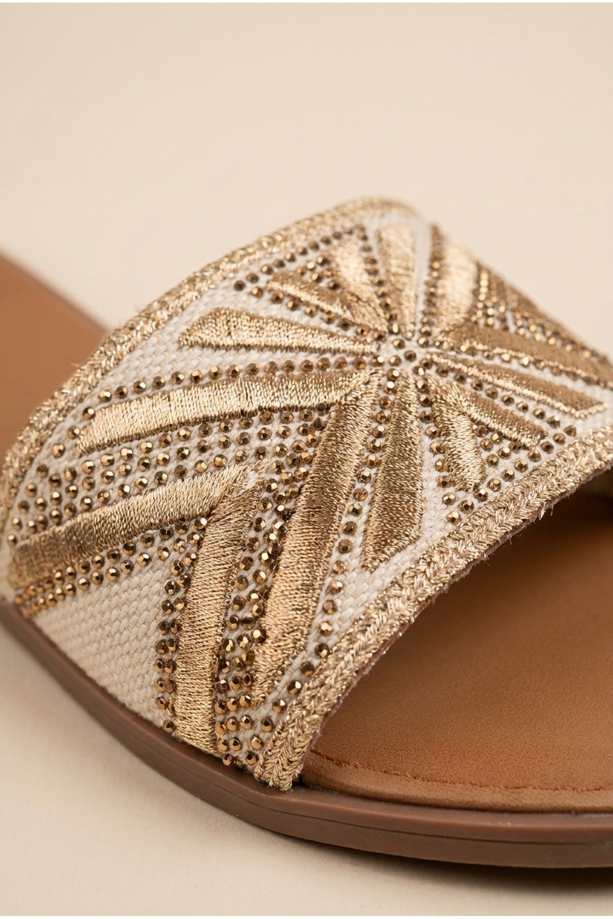 Octavia Geometric Woven Strap Sliders - Gold