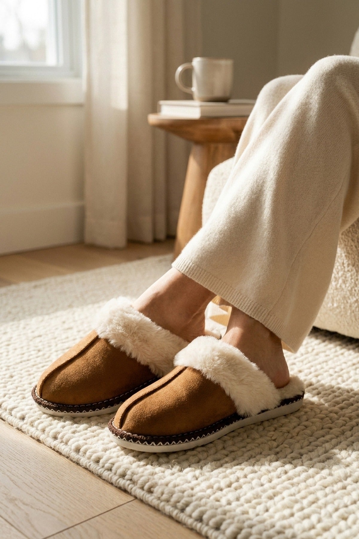Constance Faux Suede Faux Fur Mule - Camel