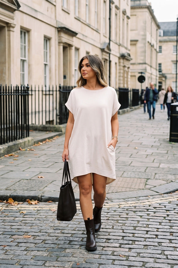 Esme Short Sleeve With Front Pockets Top - Beige