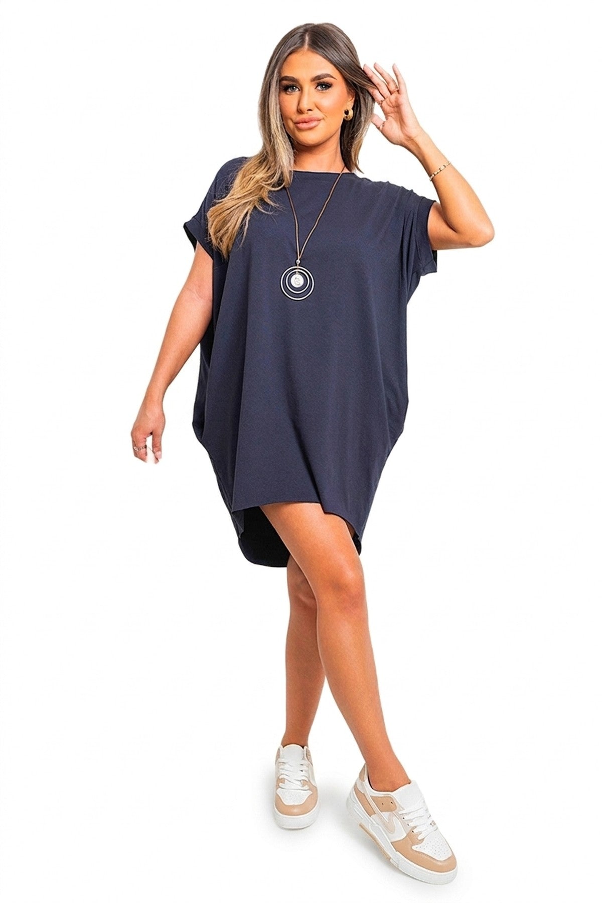 Esme Short Sleeve With Front Pockets Top - Navy_wb