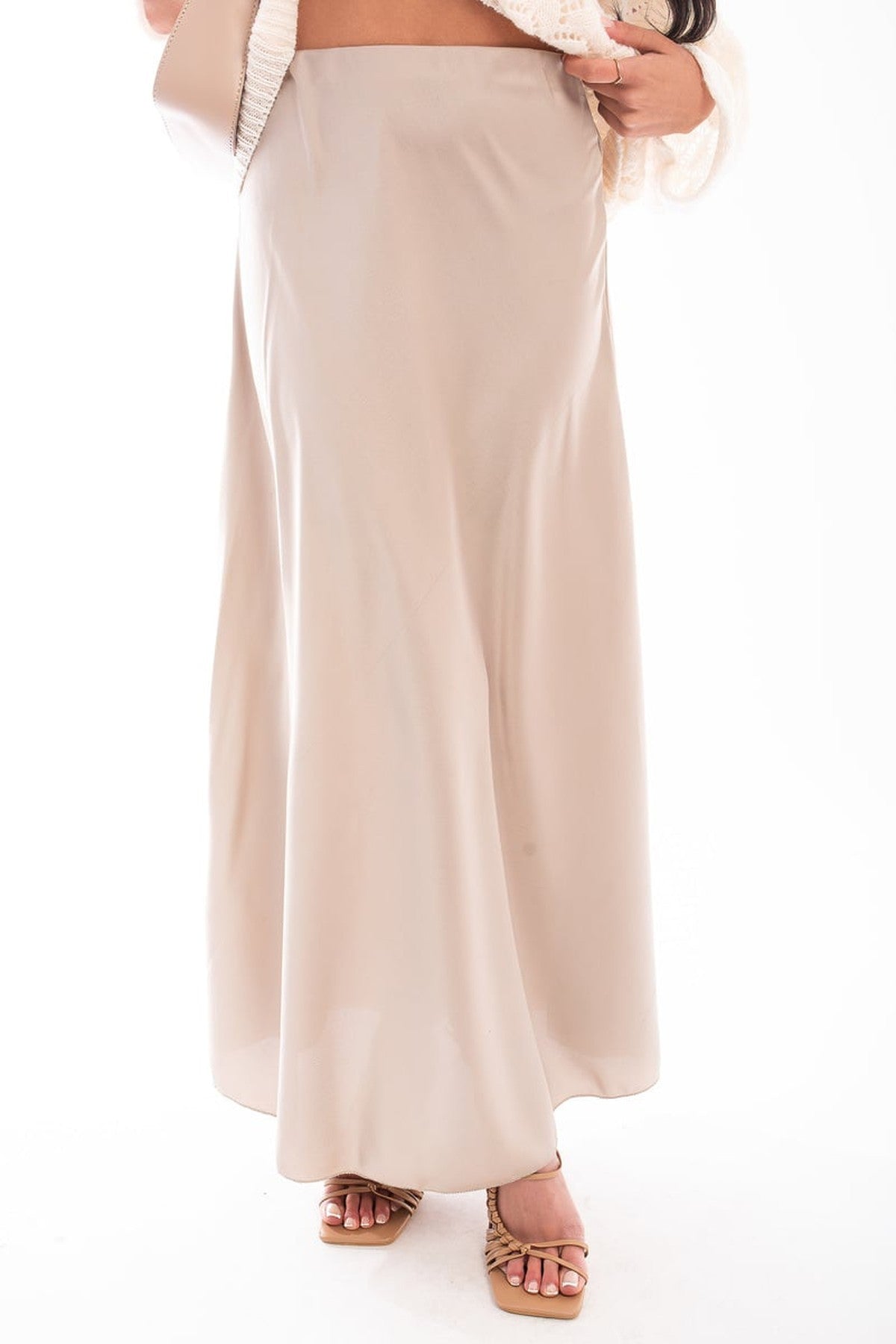 Estella Lightweight High Waisted Maxi Skirt - Beige
