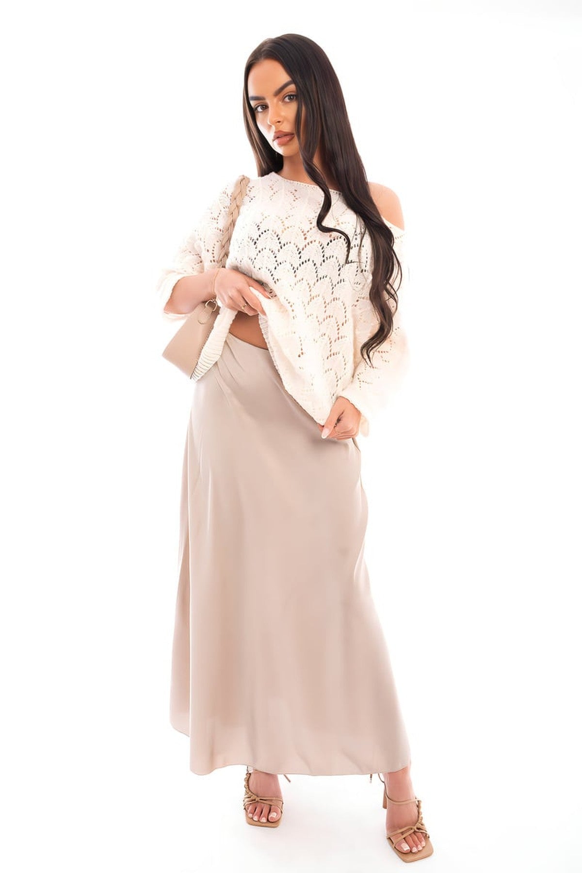 Estella Lightweight High Waisted Maxi Skirt - Beige