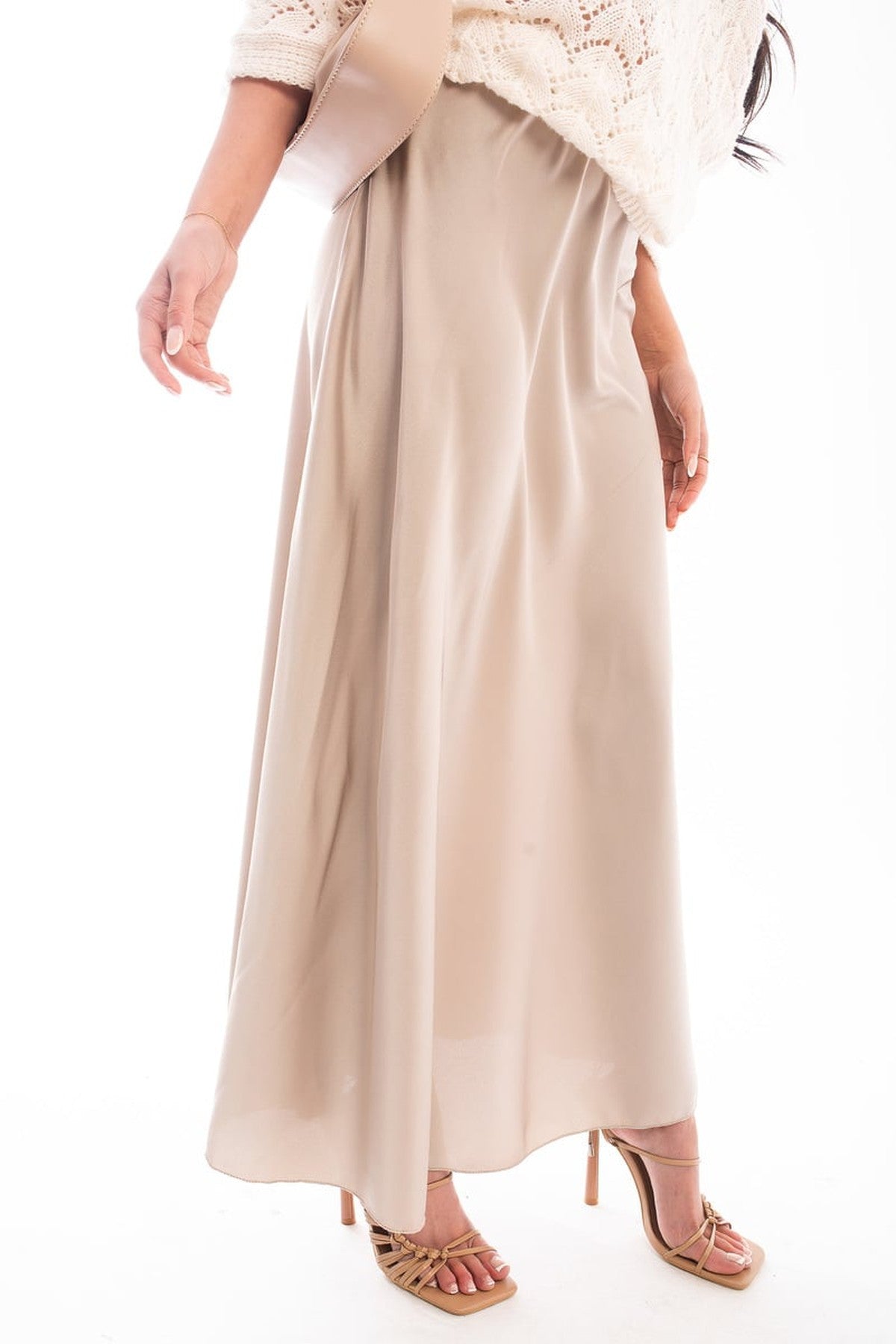 Estella Lightweight High Waisted Maxi Skirt - Beige