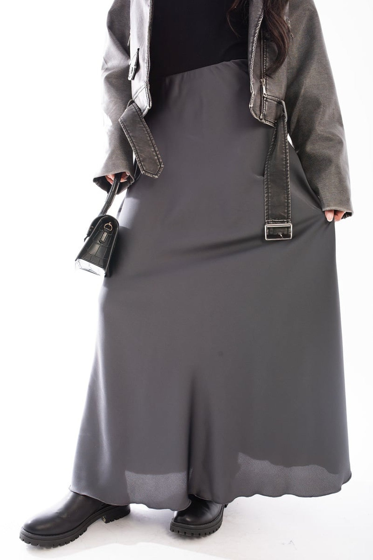 Estella Lightweight High Waisted Maxi Skirt - Charcoal