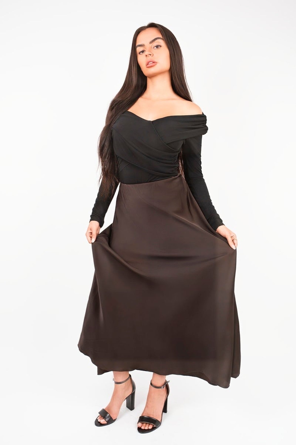 Estella Lightweight High Waisted Maxi Skirt - Choc Brown