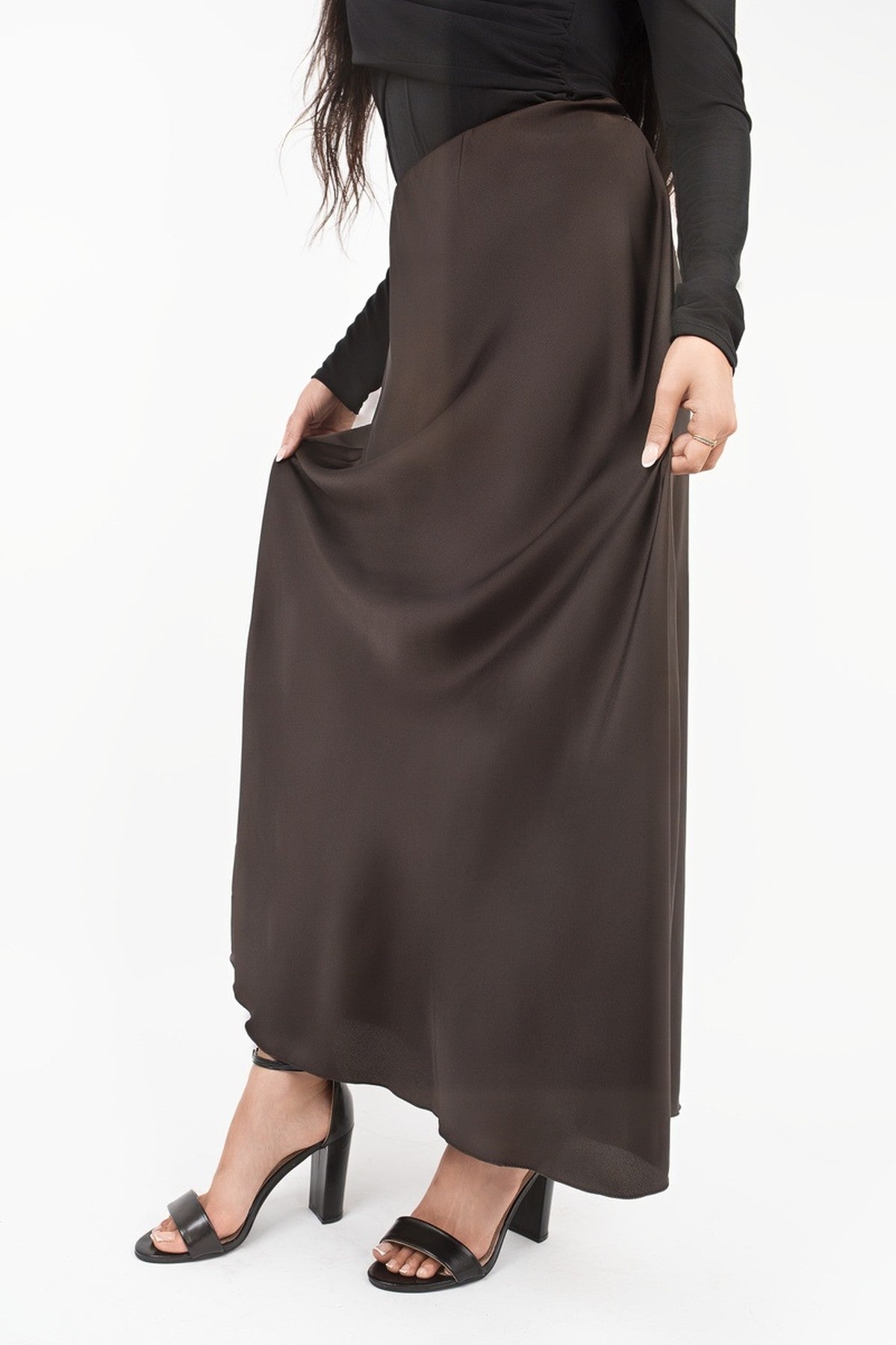 Estella Lightweight High Waisted Maxi Skirt - Choc Brown