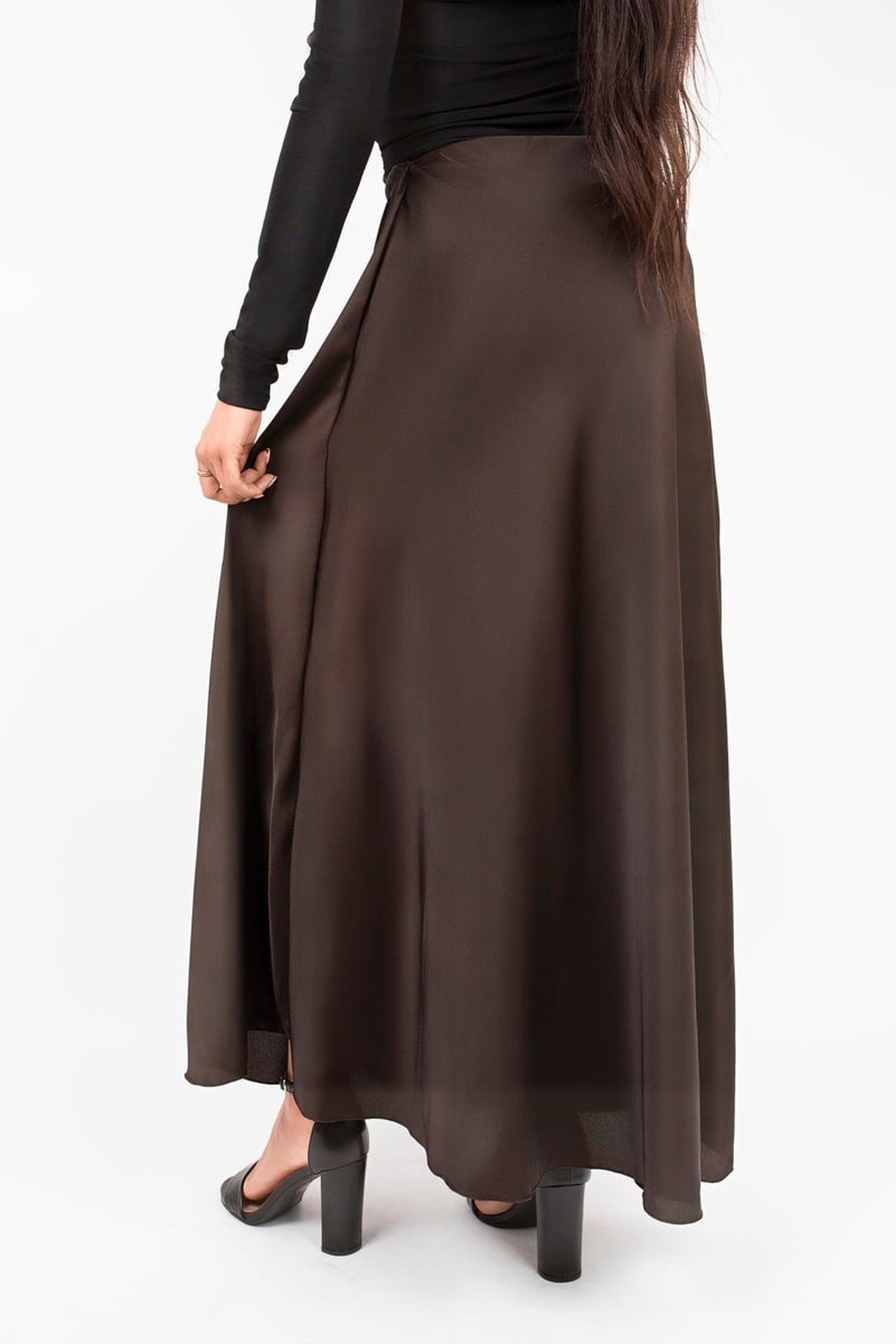 Estella Lightweight High Waisted Maxi Skirt - Choc Brown