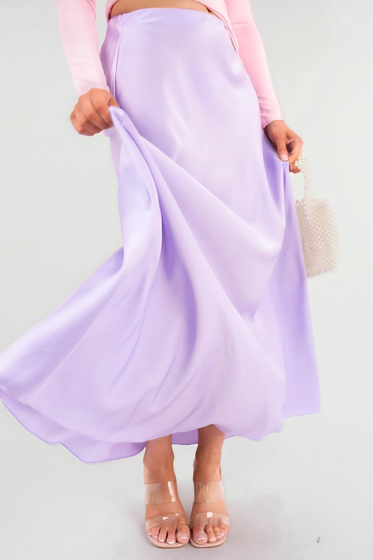 Estella Lightweight High Waisted Maxi Skirt - Lilac