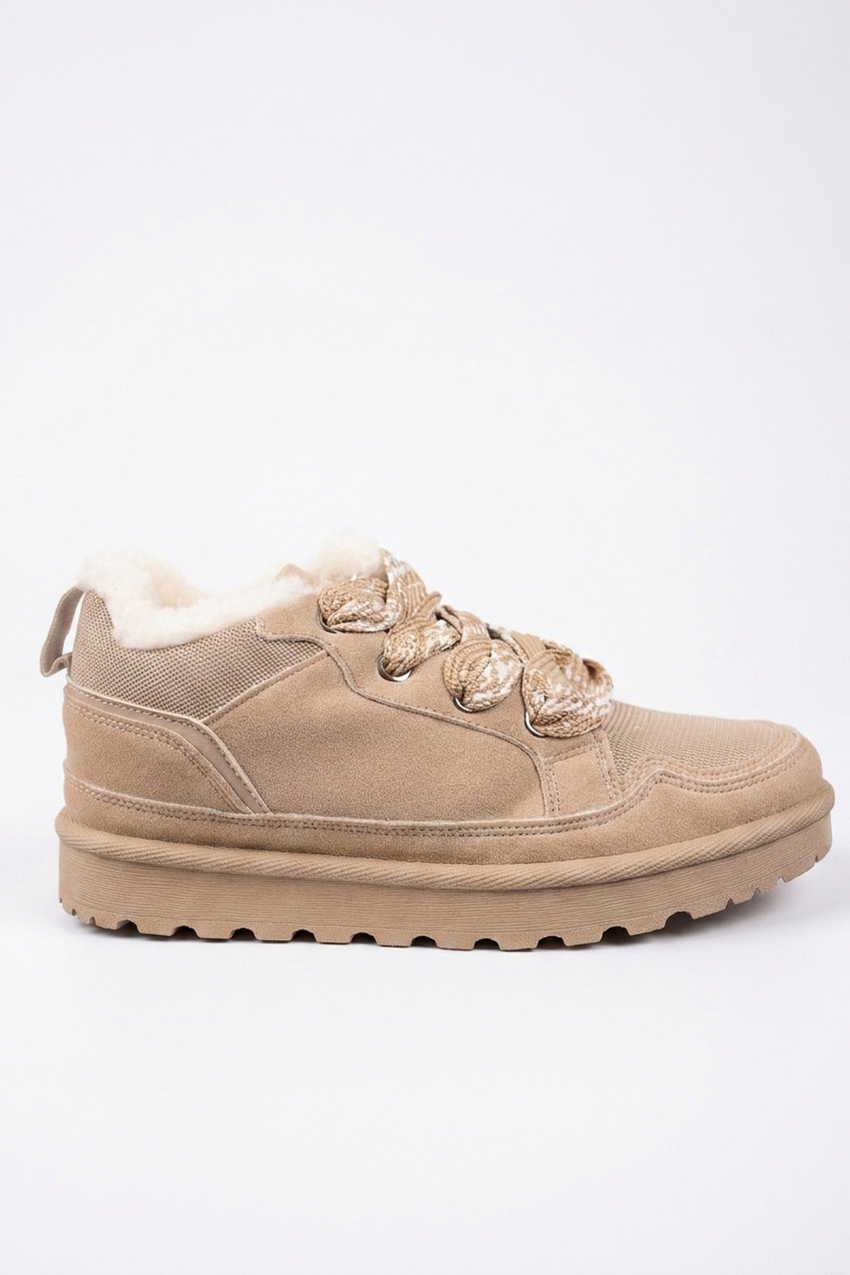 Leiza Chunky Lace Up Faux Fur Trainers - Beige