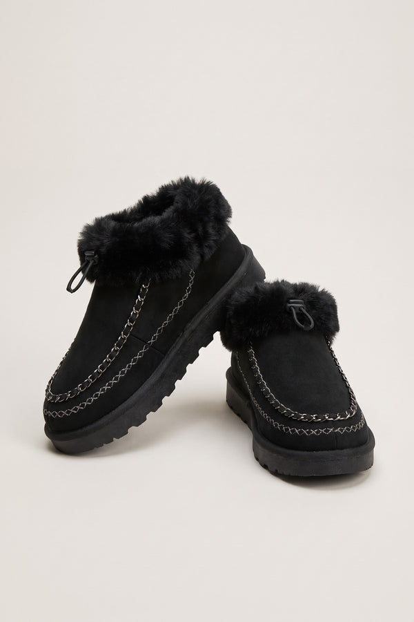 Kessia Faux Suede Fluffy Lined Ankle Boots With Stitch Detail - Black