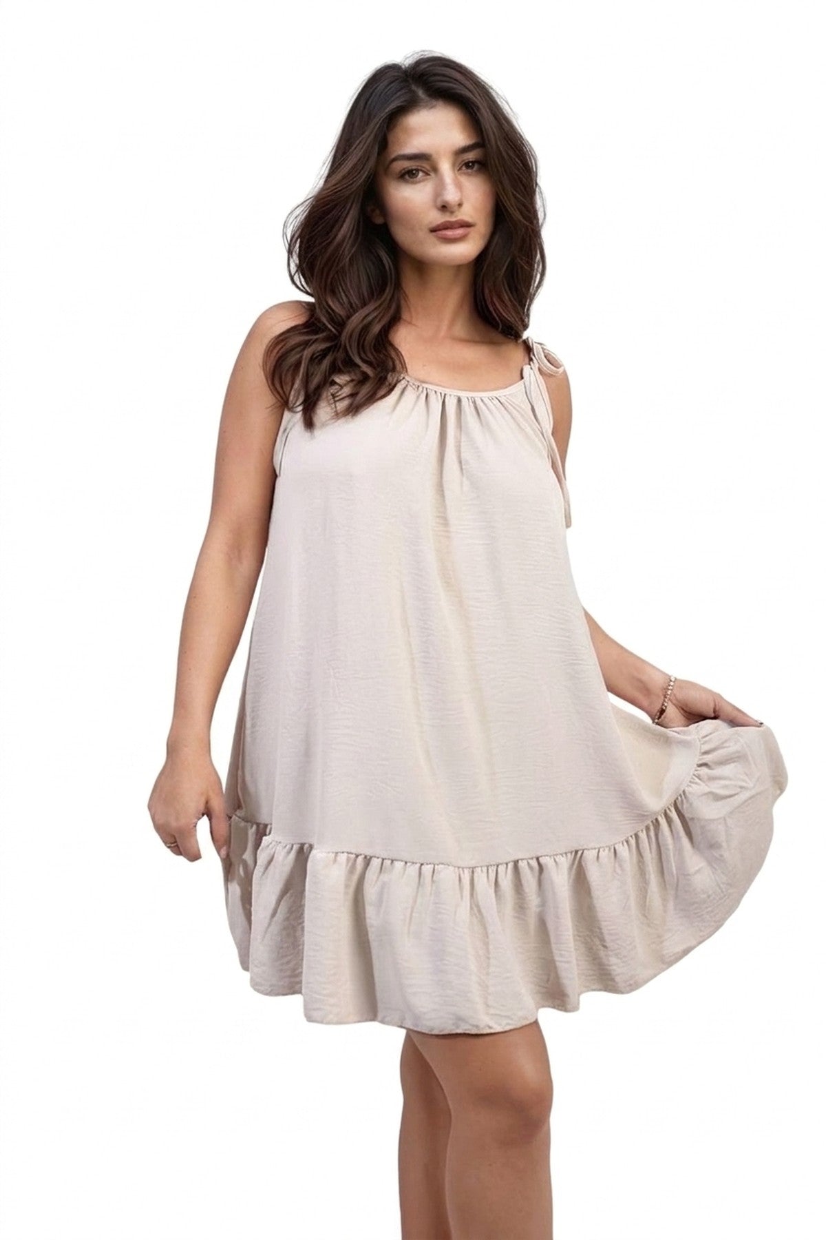 Faye Backless Tie-up Spaghetti Strap Frill Hem Mini Dress - Grey_wb