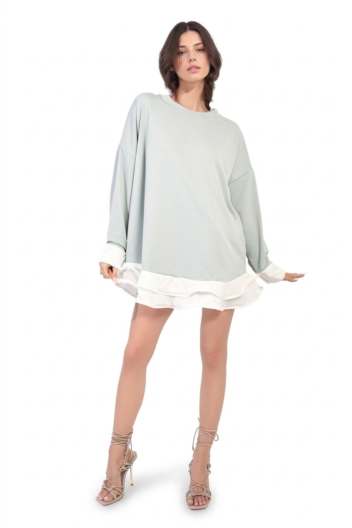 Fiona Contrast Ruffled Hem Top - Mint_wb