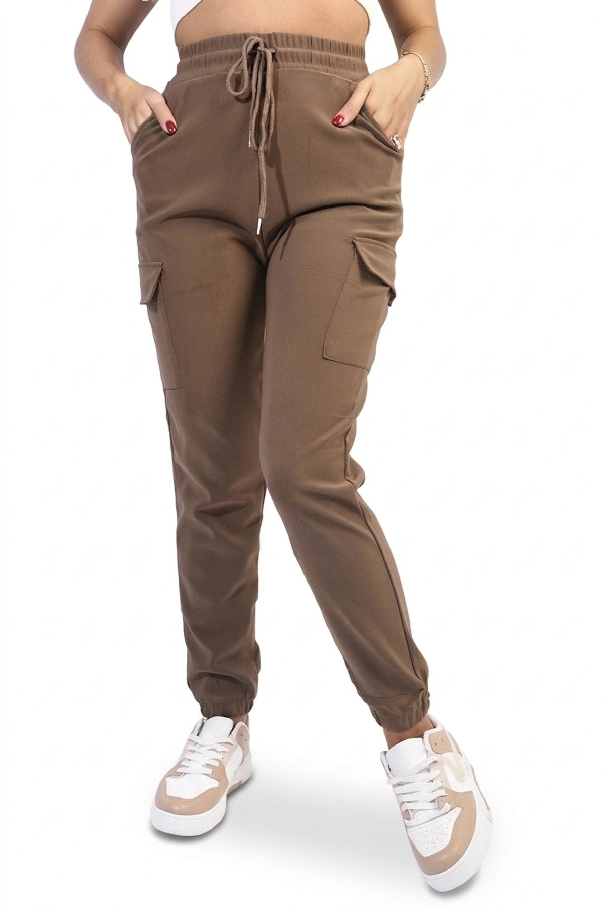 Frankie Cargo Pocket Trouser With Drawstring - Brown_wb