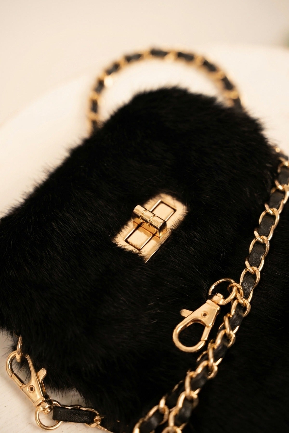 Rocio Faux Fur Mini Phone Bag - Black