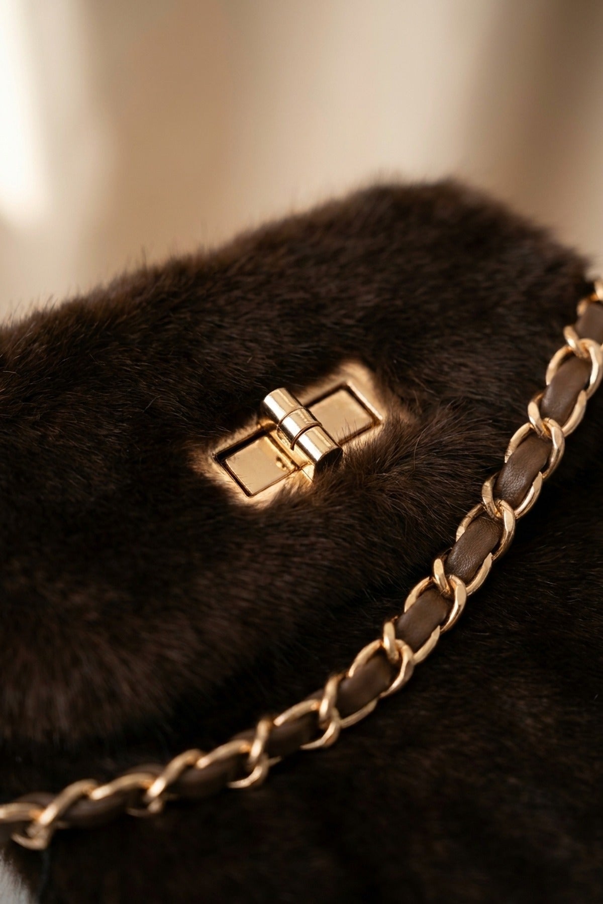 Rocio Faux Fur Mini Phone Bag - Brown