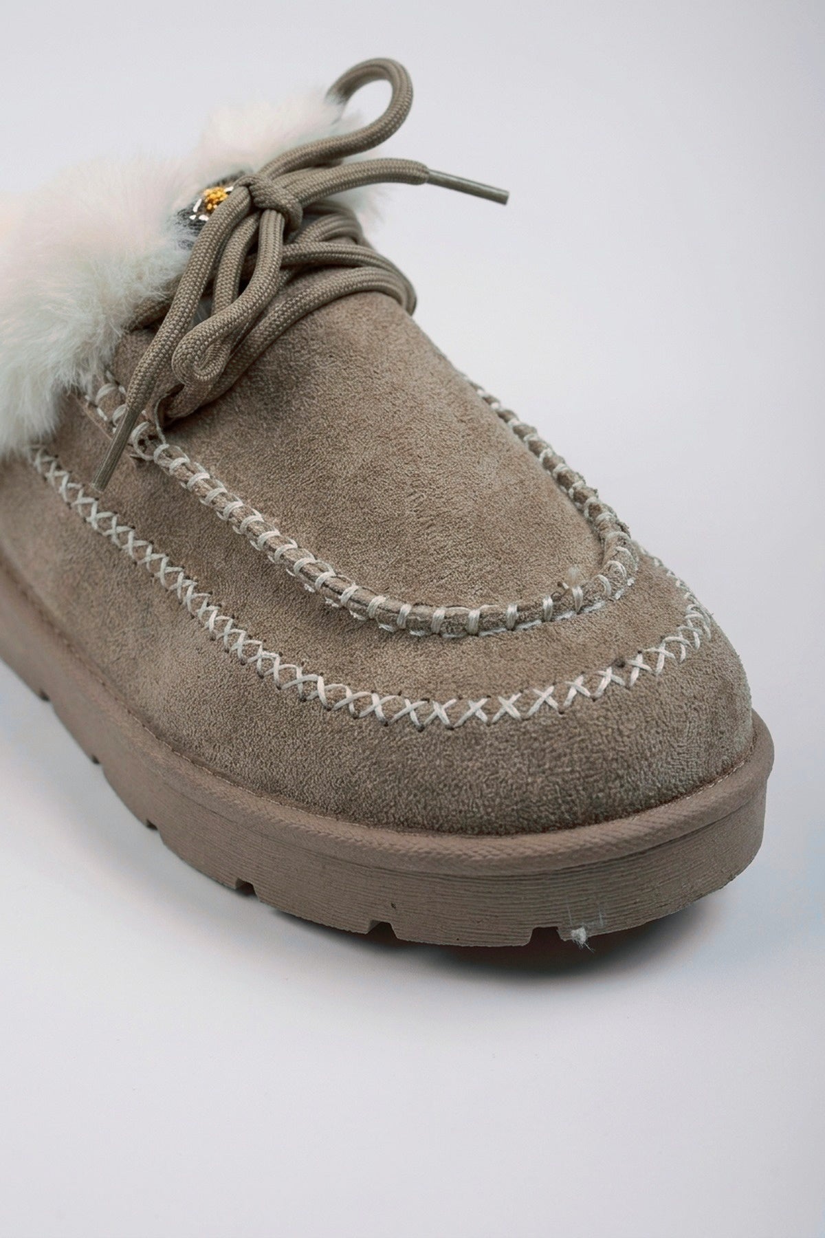 Aine Faux Suede Faux Fur Mules - Khaki