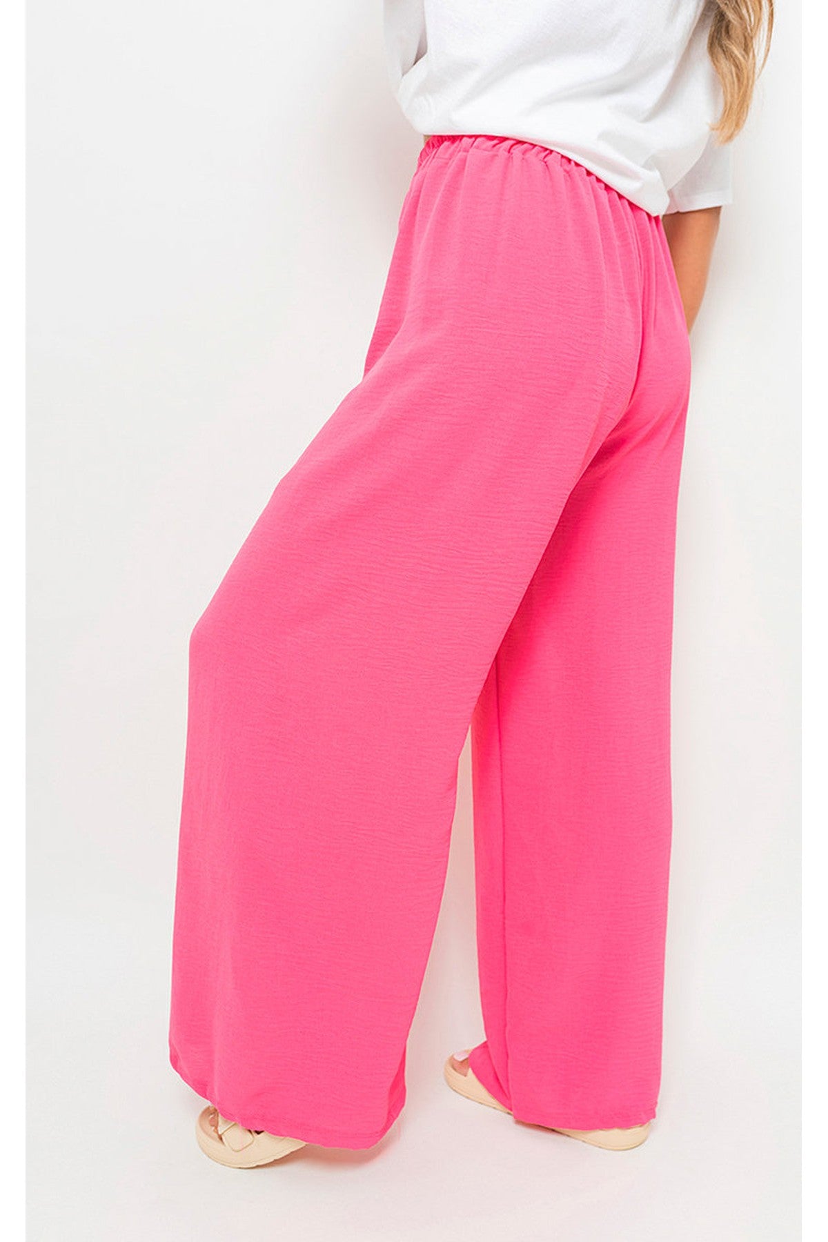 Mollie Drawstring Gathered Waist Wide Leg Trouser - Fuschia
